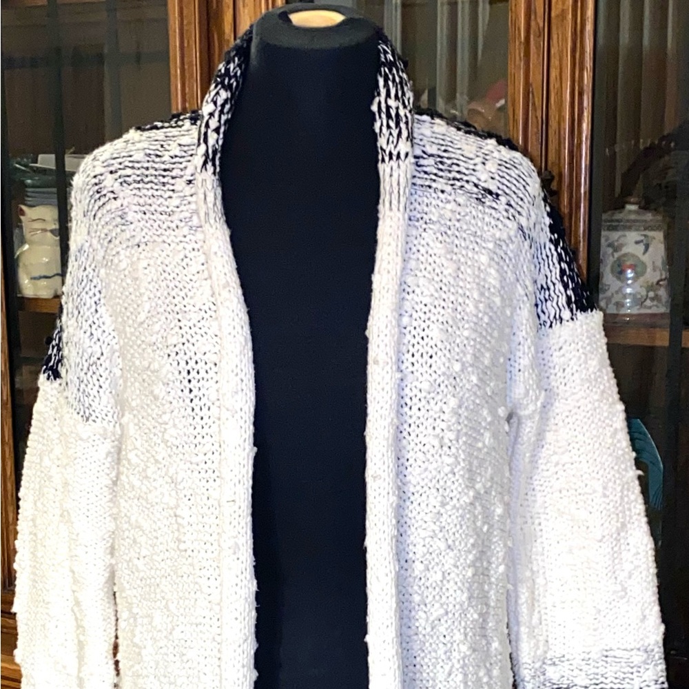 Alexis + Kin Black/White Ombré Open Front Cotton Cardigan Sz XS/S Anthropologie